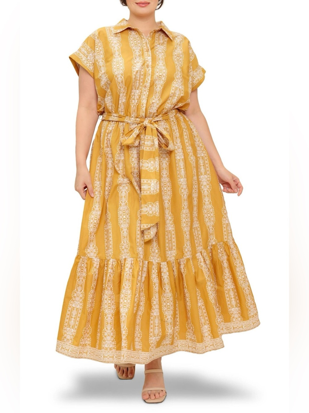 PLUS SIZE PRINTED MAXI SHIRTDRESS